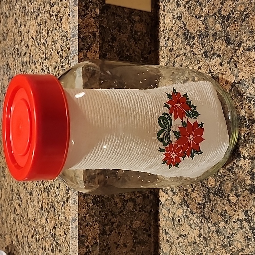 Vintage 80's Carlton Glass 3L Poinsettia Jar With Red Plastic Lid